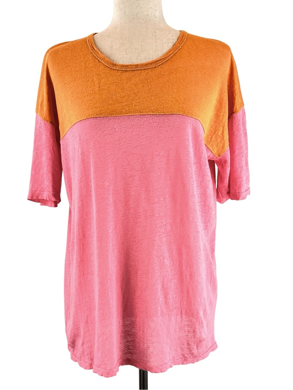 ARITZIA Wilfred Le Fou Collection Oversized Pink Orange Linen T-Shirt Tee XXS-S